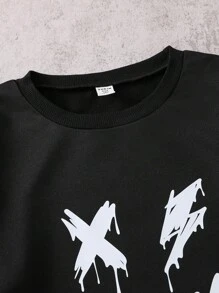 PAVTROS Costume de survêtement imprimé drôle dans le style décontracté universitaire pour adolescents garçons, convenant pour l'école, les sorties décontractées, les sports - Noir - Voir 5