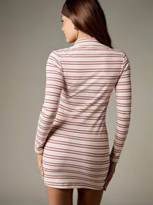 MISSGUIDED Striped Button Down Long Sleeve Mini Dress Ribbed Knit Bodycon Collared Winter Fall Holiday Party Outfit Vintage Y2K Style Casual Fashion