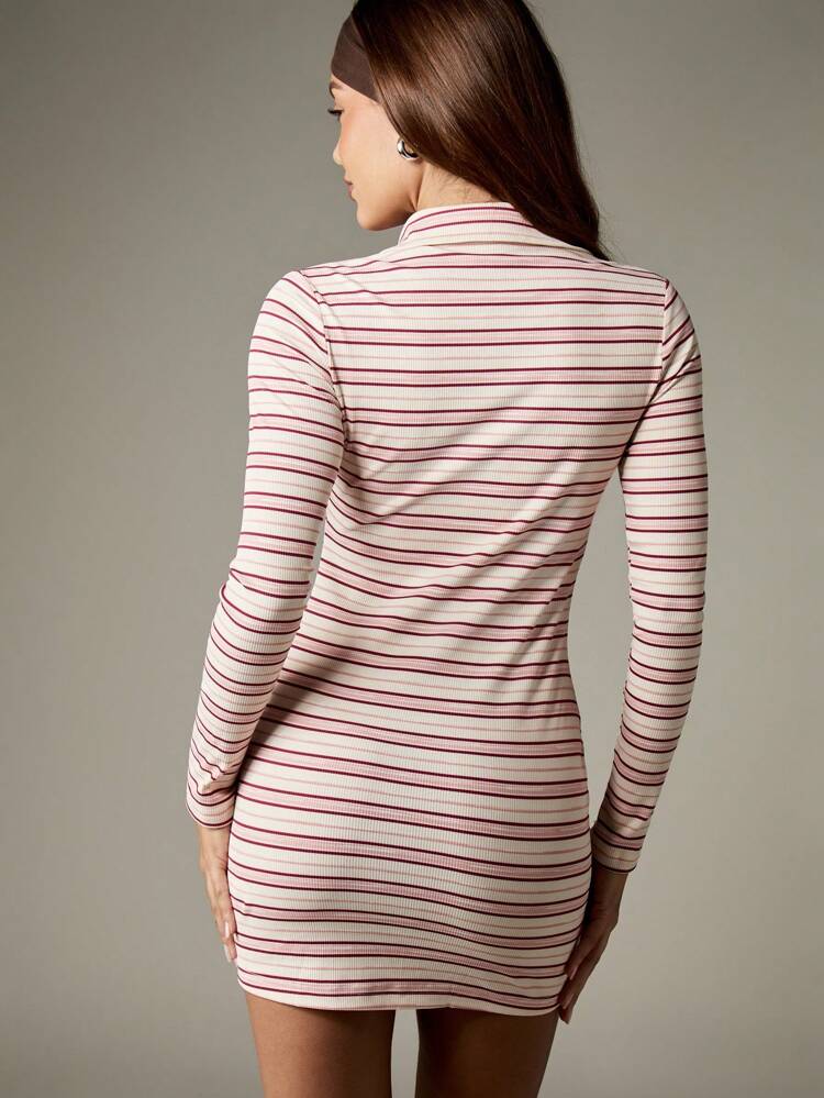 MISSGUIDED Ribbed Button Down Collared Mini Dress With Long Sleeves