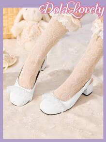 Women's Round Toe Cute Comfortable Chunky Heel Mary Jane Flats - White - View 3