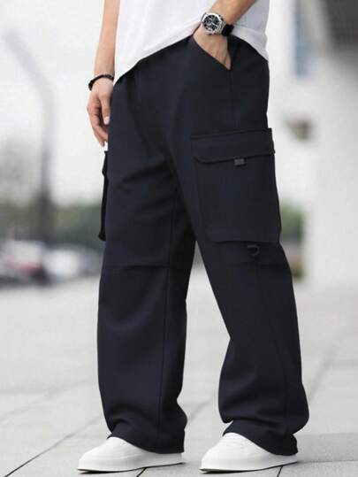 Calça cargo preta para meninos adolescentes com bolsos 3D, estilo casual universitário, confortável e moderno, versátil para uso diário, escola, viagens, atividades ao ar livre