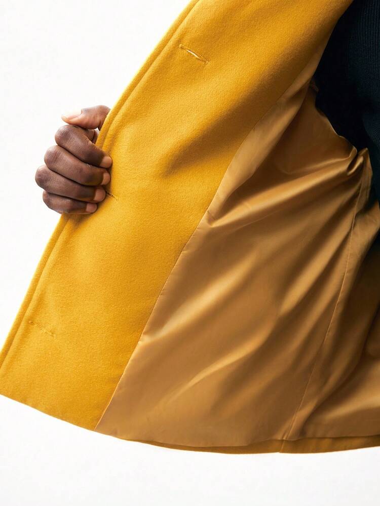 SHEIN Maija 2025 Damski płaszcz z obniżonymi ramionami i metalowymi guzikami, uniwersalny, jesienne ubrania, damski płaszcz zimowy, damska kurtka zimowa, żółte kostiumy na Halloween, kostiumy na Halloween dla kobiet, "Miasteczko Halloween", minimalistyczny, klasyczny, praktyczny płaszcz, styl "Stare pieniądze"