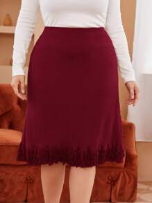 SHEIN Clasi Eleganter Bodycon-Rock für Damen, Große Größen - Bordeaux - Übersicht 5