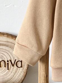 Loomiva 2pcs/Set Young Boy Casual Cute Versatile Large Letter Graphic Knit Sweatshirt Set, Suitable For Birthday Party, Evening Party, Performance, Wedding, Baptism, School Opening Ceremony, Daily Wear, Travel, Sports Autumn Winter Clothes For Girls - Camel - View 7