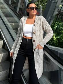 EURMUSE Women's Solid Color Long Sleeve Single-Breasted Casual Hooded Knit Cardigan, Autumn/Winter - White - View 6