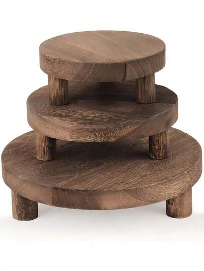 1 件/套木制圆形托盘多功能木制蜡烛底座厨房水果托盘底座浴室储物托盘