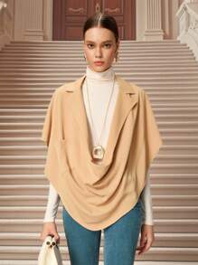 SHEIN Unity Women's Solid Color Lapel Collar Batwing Sleeve Unique Fashion Cape Top - Khaki - View 7