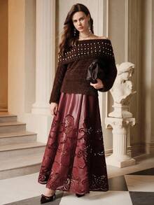 SHEIN Unity 1件优雅露肩仿皮毛毛衣夹克 - 咖啡棕 - 查看 7