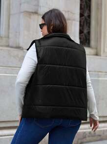 EURMUSE Chaqueta acolchada para mujer de talla grande sin mangas con cierre de cremallera - Negro - Ver 2
