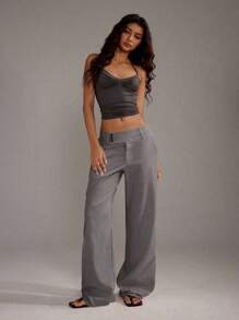 TRNVIE Women's Business Casual Button-Front Pants Fall Cloth For Women - Light Grey - View 5