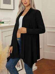 SHEIN Women's Black Asymmetric Hem Loose Casual Maternity Cardigan - Black - View 2