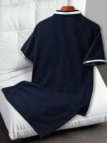 Manfinity Homme Sports Style Men Polo Co-Ords In Breathable Fabric With Regular Sleeves And Pocket Casual Two Pieces Set Men Men Summer Set