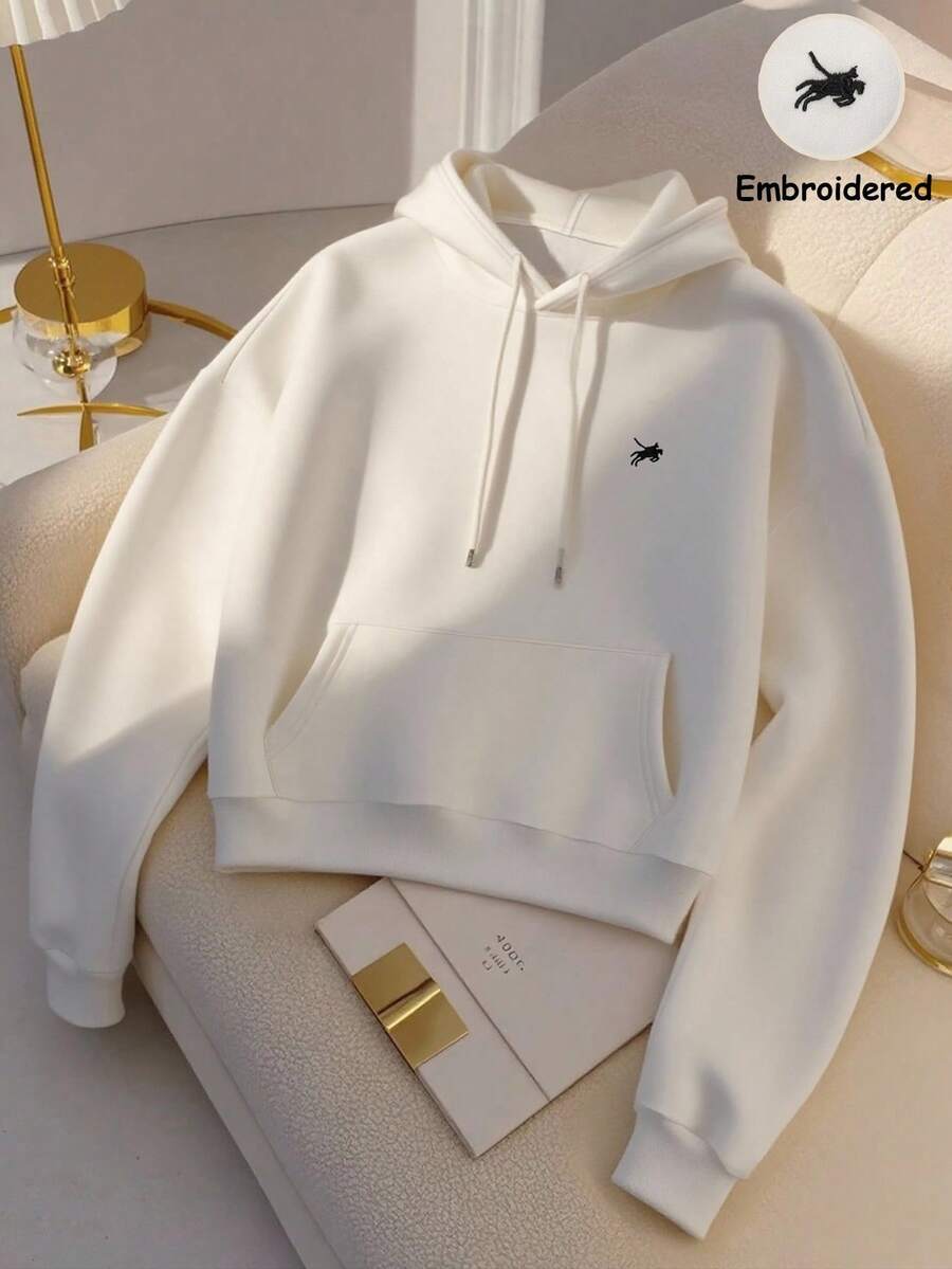 Franclia 女士休闲宽松连帽长袖运动衫，适合日常穿着 - 白色 - 查看 1