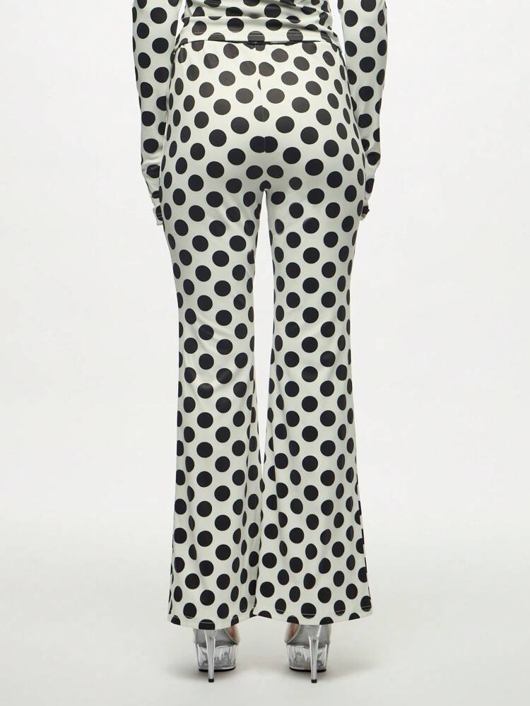 SUMWON WOMEN White Polka Dot Bell Bottom Flared Pants