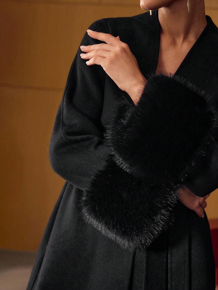 WOOL CONTRAST FAUX FUR OVERCOAT