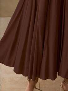 MOTF PREMIUM 纯色拉链侧喇叭长裙 - 酒紅色 - 查看 3
