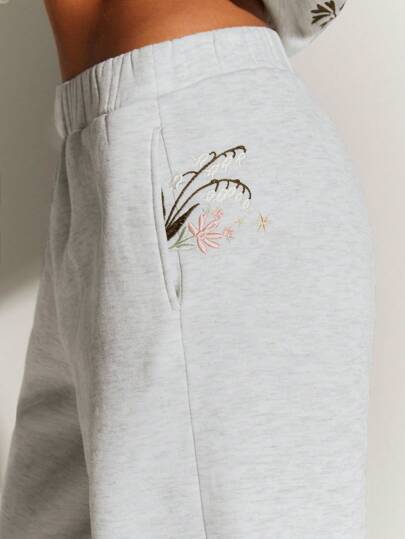 Athîral 女式刺绣装饰休闲运动裤阔腿运动裤喇叭裤女式运动裤阔腿运动裤喇叭裤女式运动裤刺绣运动裤，四季灰色运动裤