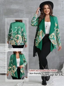 EMERY ROSE Áo khoác tay dài hở trước in họa tiết thường ngày cỡ lớn dành cho nữ - màu xanh lá - Xem 1