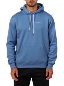 Champion Men Letter Printed Long Sleeve Drawstring Hooded Casual Sweatshirt - Blue - View 1