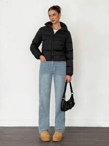SHEIN Tall 短款女士冬季棉服外套 - 黑色 - 查看 6