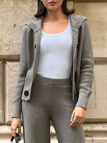 Aloruh 2pcs Khaki Casual Knitted Sweater Set For Women In Fall/Winter - Khaki - View 7