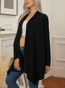 SHEIN Women's Black Asymmetric Hem Loose Casual Maternity Cardigan - Black - View 6
