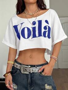 Coolane 女士夏季街头风 Y2K 简约度假图案宽松短款 T 恤 - 白色 - 查看 4