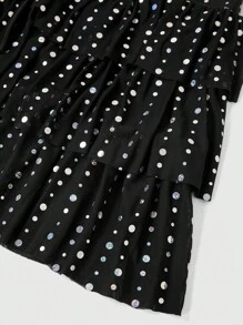 SHEIN SXY Plus Size Women Solid Color Sequin Multi-Layer Ruffle Hem Short Fashion Mini Skirt,Club Outfits Women Sexy; Sequin / Rhinestone