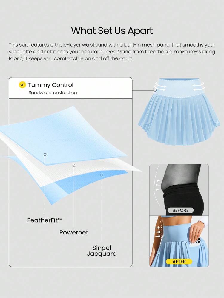 Ace Flex Tummy Control Pleated Tennis Skirt With Built-In Shorts Side Pockets Tennis Golf Daily Spring Summer
