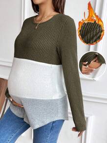 SHEIN 长袖孕妇哺乳T恤，适合日常休闲穿着 - 軍綠色 - 查看 7