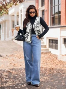 Vionelle Plus Size Contrast Color Embroidered Sleeveless Jacket - Multicolor - View 4