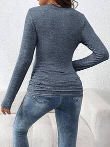 SHEIN Maglietta casual da donna in gravidanza a maniche lunghe, collo tondo, tinta unita, slim fit