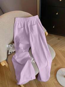 SHEIN New Casual Horse Embroidery Slouchy Versatile Solid Color Straight Leg Pants For Women Fall Cloth For Women