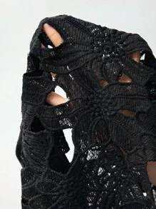 Maija 女士优雅水溶蕾丝A字上衣，休闲罩衫，适合度假、海滩、商务休闲、波西米亚风格场合，也适合万圣节、秋季圣帕特里克节、复活节派对、海滩夏季假期、海滩度假、夏季外出、毕业典礼等场合。 - 黑色 - 查看 7