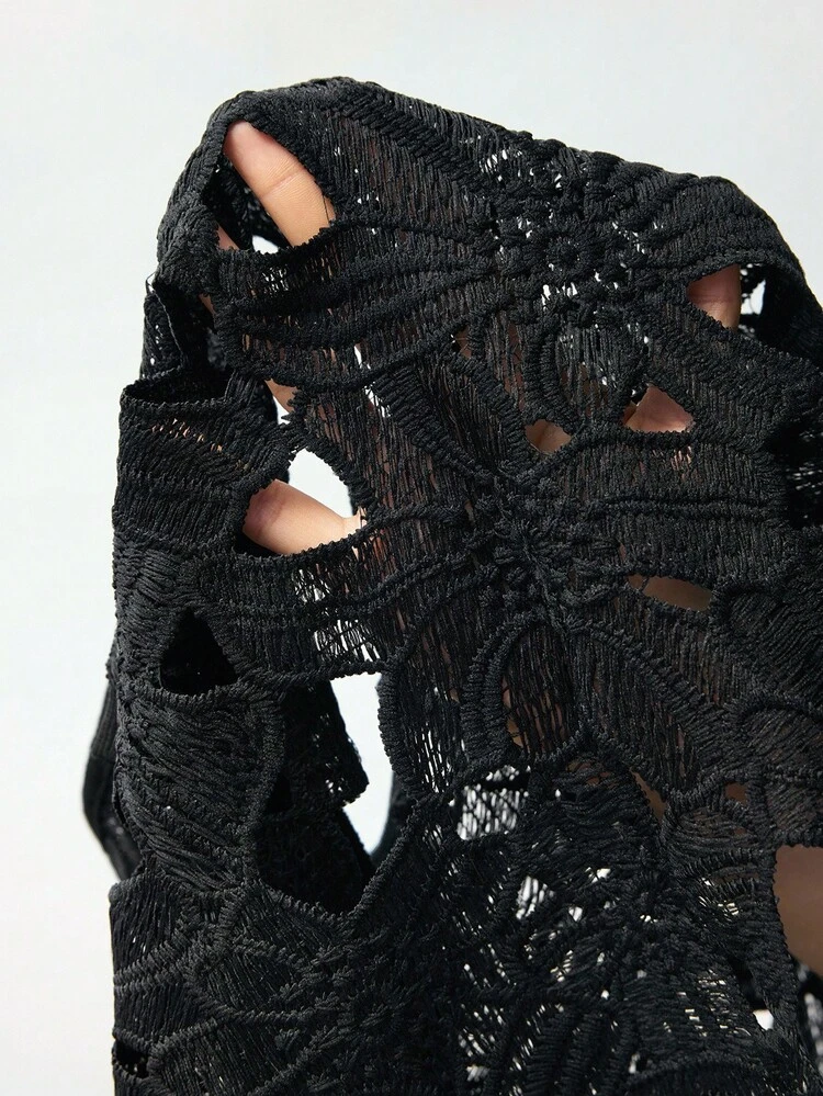 SHEIN Maija Women's Elegant Water-Soluble Lace A-Line Top, Casual Cover Up For Resort, Beach, Business Casual, Bohemian Style Top, Vacation,Halloween,Autumn St Patrick's Day Easter Party Top Beach Summer Holiday Beach Vacation Summer Going Out Graduation