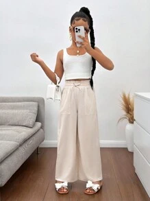 SHEIN Tween Girls' Casual Loose Straight Leg Pants