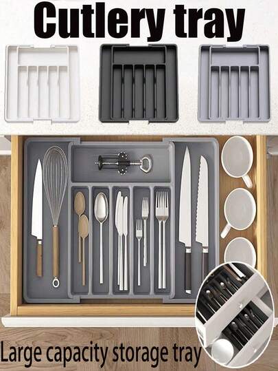 SHEIN 1-delad förvaringsbricka för kniv och gaffel, förvaringslåda för porslin, förvaringslåda för julporslin, reseset för porslin, utdragbar förvaringsbricka för porslin, förvaringslåda med stor kapacitet, förvaringslåda, förvaring i köksbänken, kökstillbehör, köksdekorationer, lämplig för kökslådor, lämplig för skedförvaring, gaffelförvaring, knivförvaring, förvaring av ätpinnar, födelsedagspresent, mammapresent, morsdagspresent, julklapp, halloweenpresent, thanksgivingpresent, nyårspresent