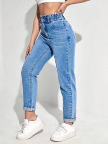 EURMUSE Quần jean cạp cao cho mẹ bầu 100% cotton thường ngày - Rửa nhẹ - Xem 3