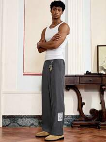 SWAVVY Men's Casual Solid Color Decorative Chino Pants - Dark Grey - View 5