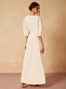 Gabriela Silveira 纯色方领泡泡袖短袖垂坠优雅长裙 - 白色 - 查看 2
