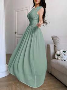 Feyla Váy không tay màu trơn thanh lịch dành cho nữ, mùa hè - màu xanh lá - Xem 4