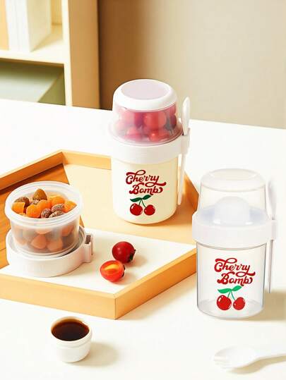 Kawaii 1pc Salad Cup, Fruit Bento Box, Vegetable Salad Preservation Box, Office Lunch Box, Microwave Heating Portable,Cherry Cute Fruit Cup, Easter Pattern, Decoration