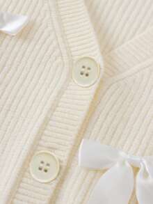 SHEIN Tween Girl Apricot Bow Knit Cardigan, Sweet & Versatile, Autumn/Winter - Multicolor - View 4