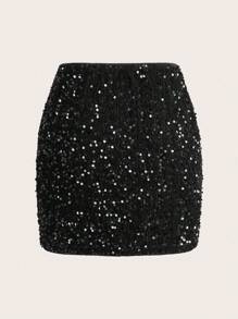 Ellevyn Sexy Glitter Solid Color Bodycon Skirt For Party