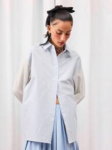 COUREZ 条纹长袖衬衫 / Y2K 女式可爱上衣 外出上衣 性感上衣 - 彩色 - 查看 6