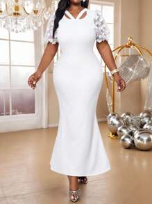 Fleurora Váy chữ A dài tay thanh lịch cỡ lớn Four Seasons Thu Đông cỡ lớn tay dài tay Bishop màu trắng cho đám cưới ngày lễ tình nhân, tiệc cocktail cỡ lớn, trang phục dạ hội, váy mùa thu cho phụ nữ, váy ngày lễ, váy trắng, váy nữ thần Hy Lạp - Màu xanh lam - Xem 4