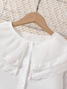 SHEIN Sparklyn Chemisier à manches longues boutonnée avec ourlet volant de couleur unie pour préadolescentes - Multicolore - Voir 3