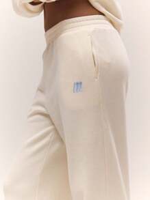 MUSERA Wide Leg Elasticated Waist Relaxed Logo Embroidered Joggers Co-Ord Bottoms Only Fall Autumn Old Money Cute Country Cottage Core Back To School Butter Yellow Casual For Women Butterscotch Fall Autumn Winter S Party - Beige - View 5