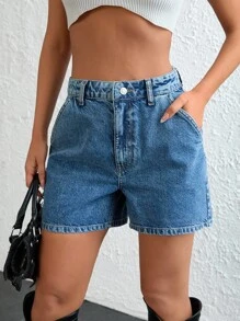 EURMUSE Women's High Waist Pocketed Wide Leg Casual Retro Versatile Denim Shorts Women Summer Outfits Casual Summer Outfits Summer Outfits Jean Shorts - Medium Wash - View 3