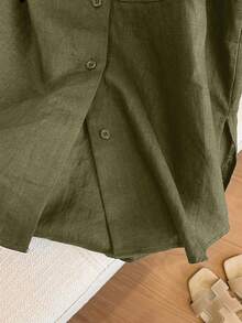 Airaco Women's Knight Print Single-Breasted Pocket Shirt And Shorts Casual 2 Pieces Set - Army Green - View 4